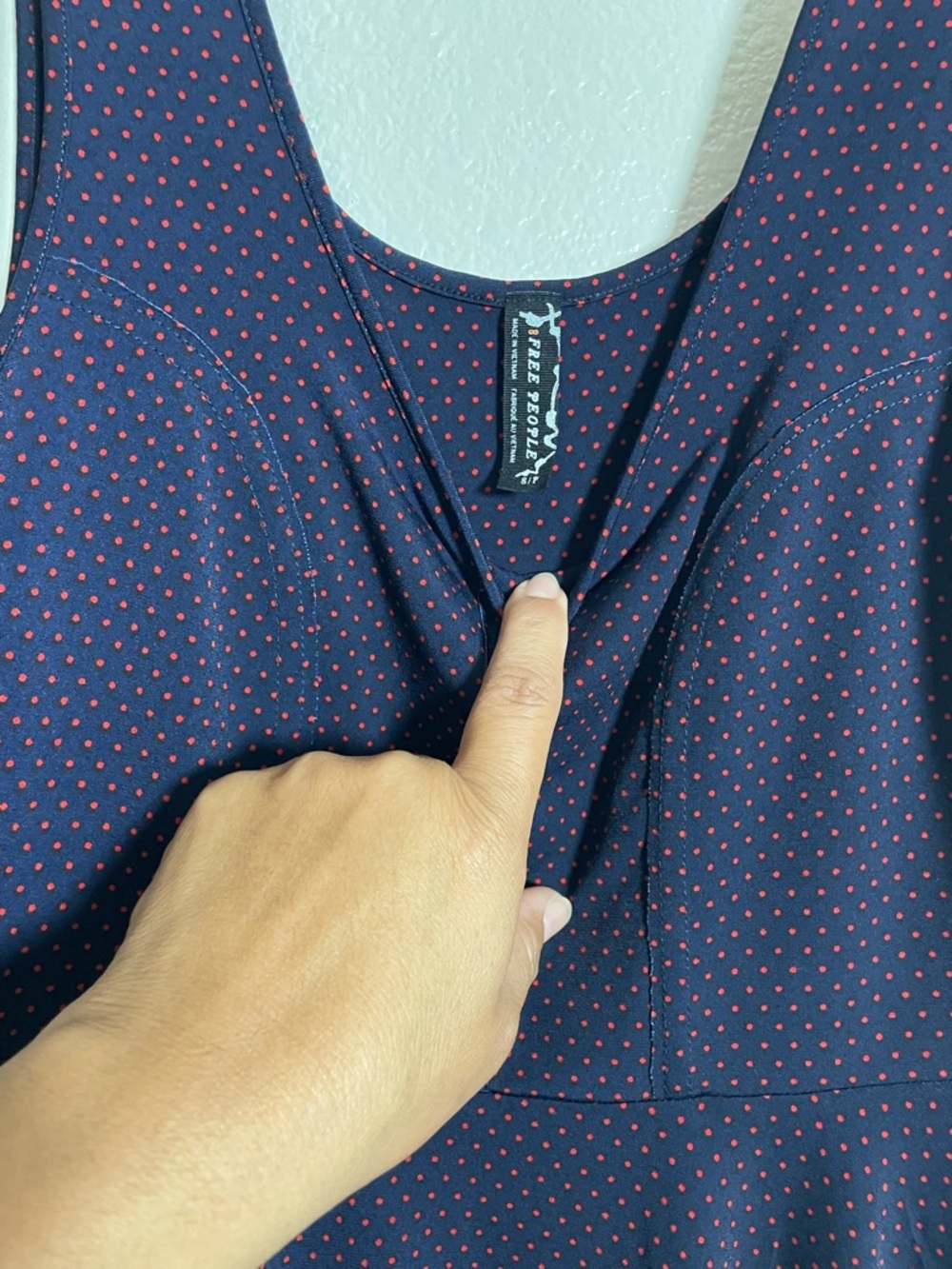 Free People Loving Lola Polka Dot Dress Navy Swing Fit Flare Rockabilly Retro - Picture 3 of 3